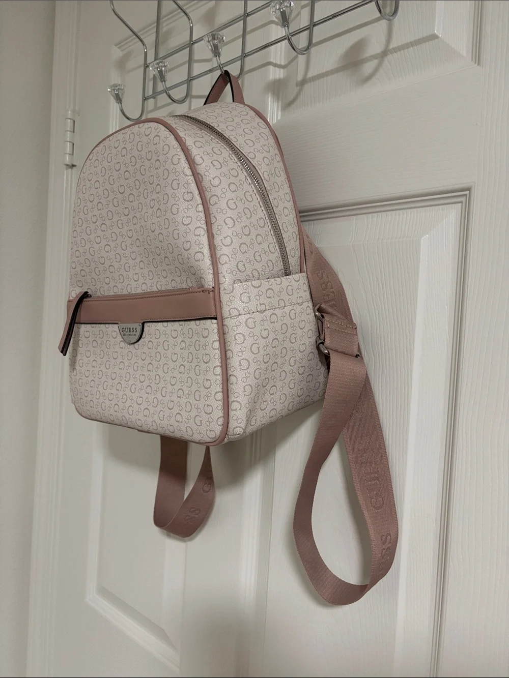 GUESS Blush Pink Logo-Print Mini Backpack